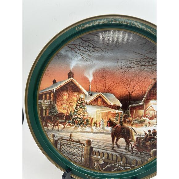 Terry Redlin's 2000 "Trimming the Tree" Christmas Tin Plate Country Decor - Picture 4 of 6